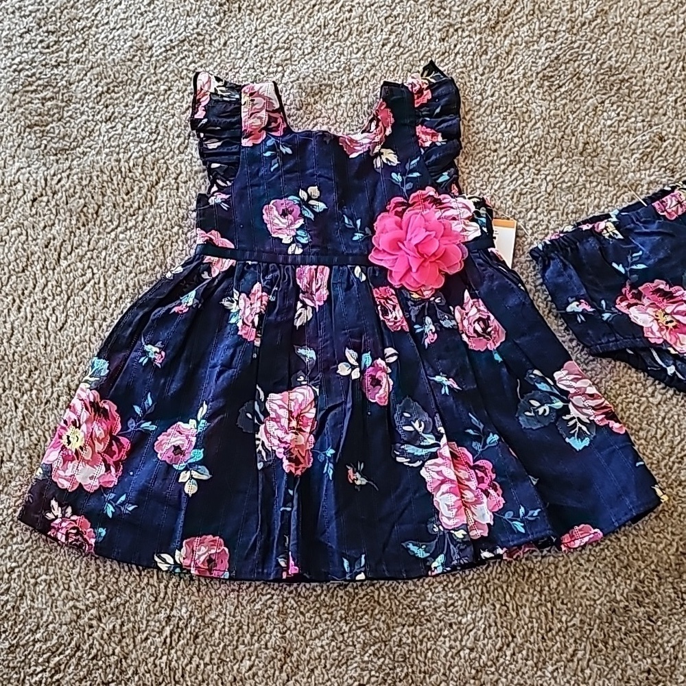 Zunie Girl Navy Floral Dress Knee Length 12 Months